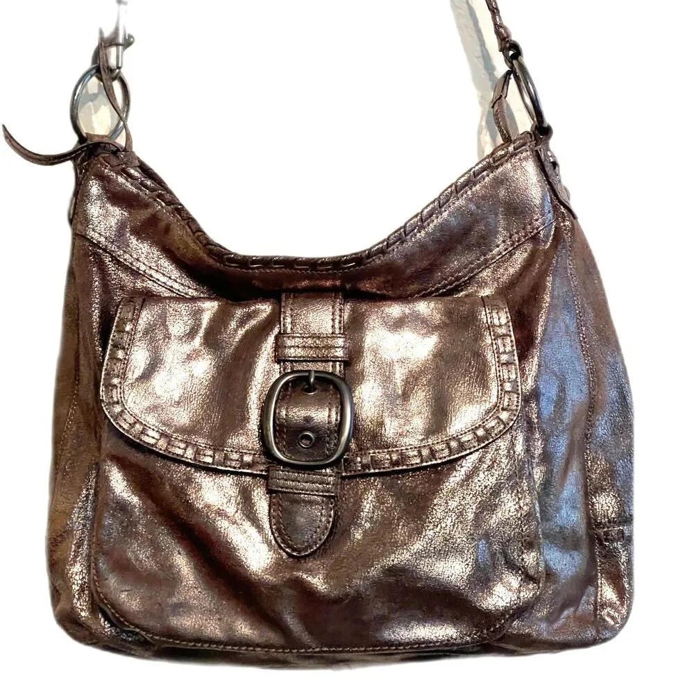 Coach Dillan Hobo Shoulder Bag Metallic Brown Stitch Lrg Leather Crossbody 15435